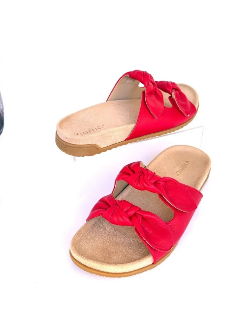 Vionic Elara Sandals Red Leather Women Slides Size 9.5 - Picture 2 of 7